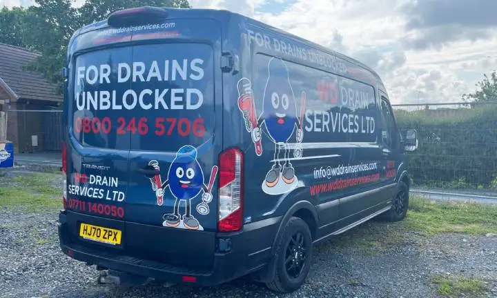 WD Drain Services van attending a blocked drain call in the North West